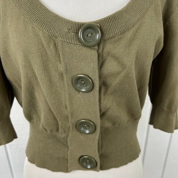 Route 66 Women Vintage 3/4 Sleeve Chunky Sweater Cardigan Cropped Green LARGE - Picture 3 of 9